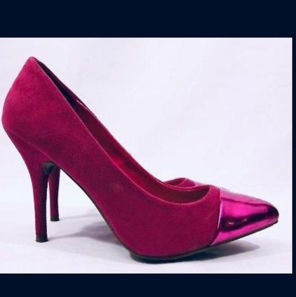 Brand New Never Worn Candie's Alyssa Pink Faux Suede With Metallic Toe Pumps - Picture 2 of 6